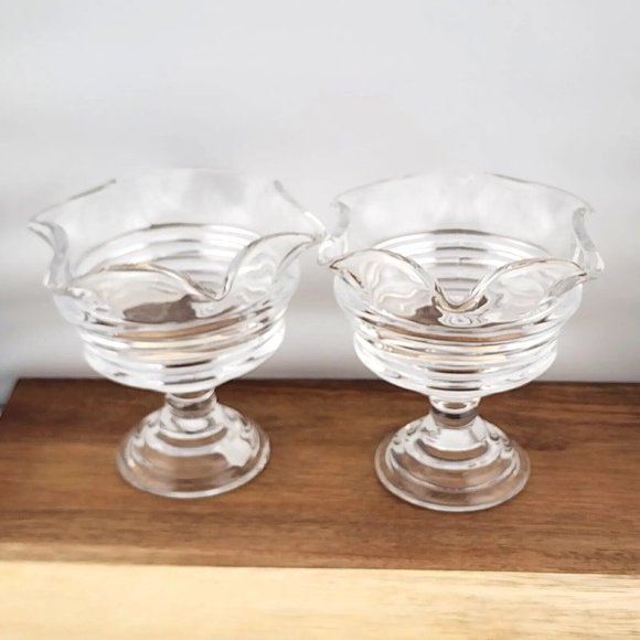 2) Partylite Sundae Pillar Candle Holder P7626 heavy crystal glass - Picture 1 of 16